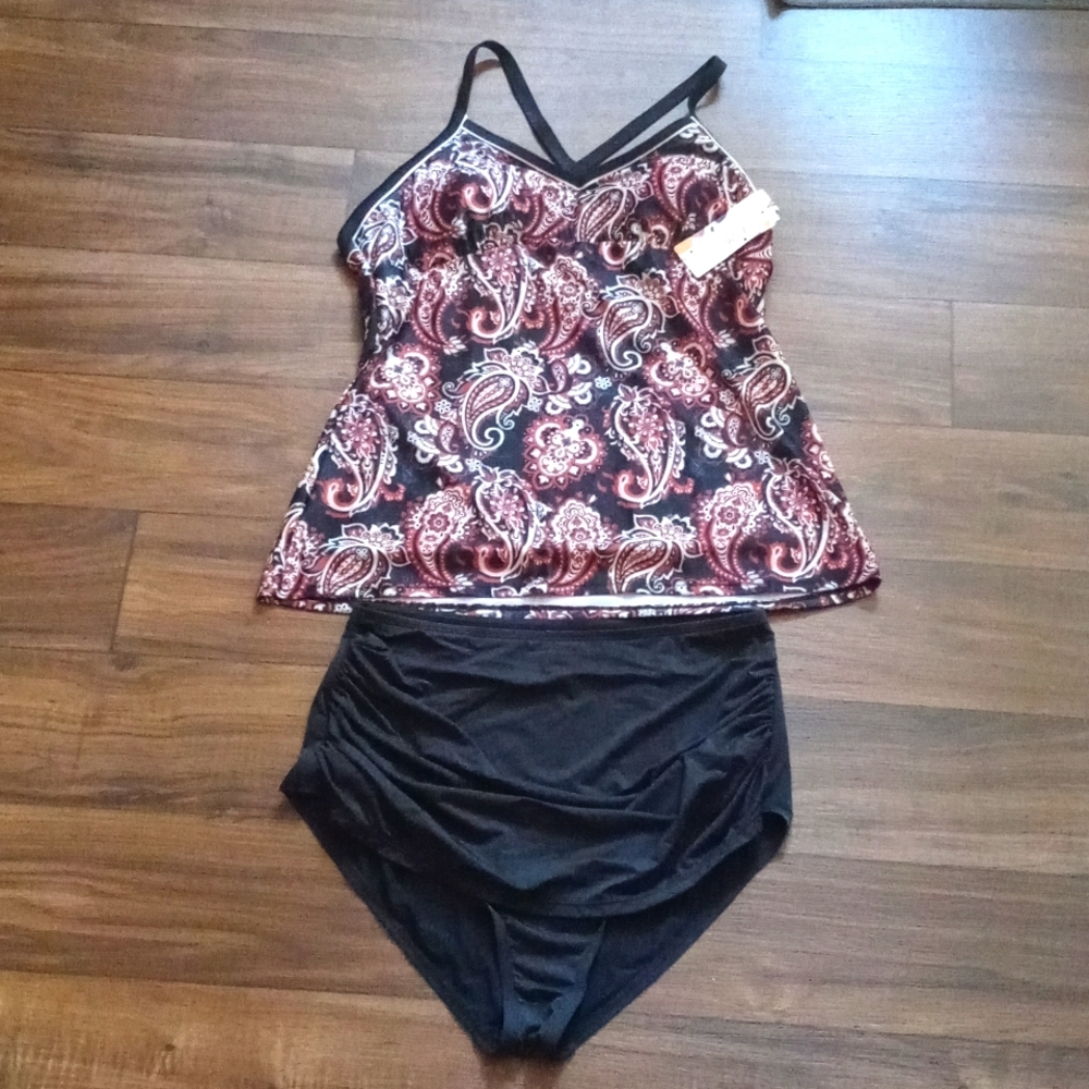 👙Enjoy The Sunshine Women's Tankini Paisley Print Two Piece Swimsuit Size L